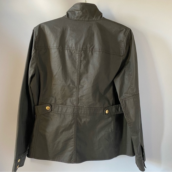 J.Crew Resin-Coated Field Jacket Olive Green Utility Boyfriend Fit Size L - Picture 4 of 10